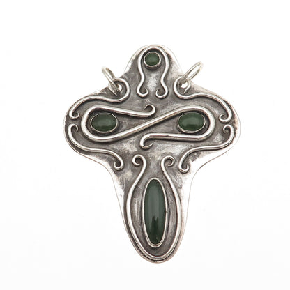 Stanley Bain Navajo Old Pawn 925 Sterling Vintage Jade Cross Centerpiece Pendant