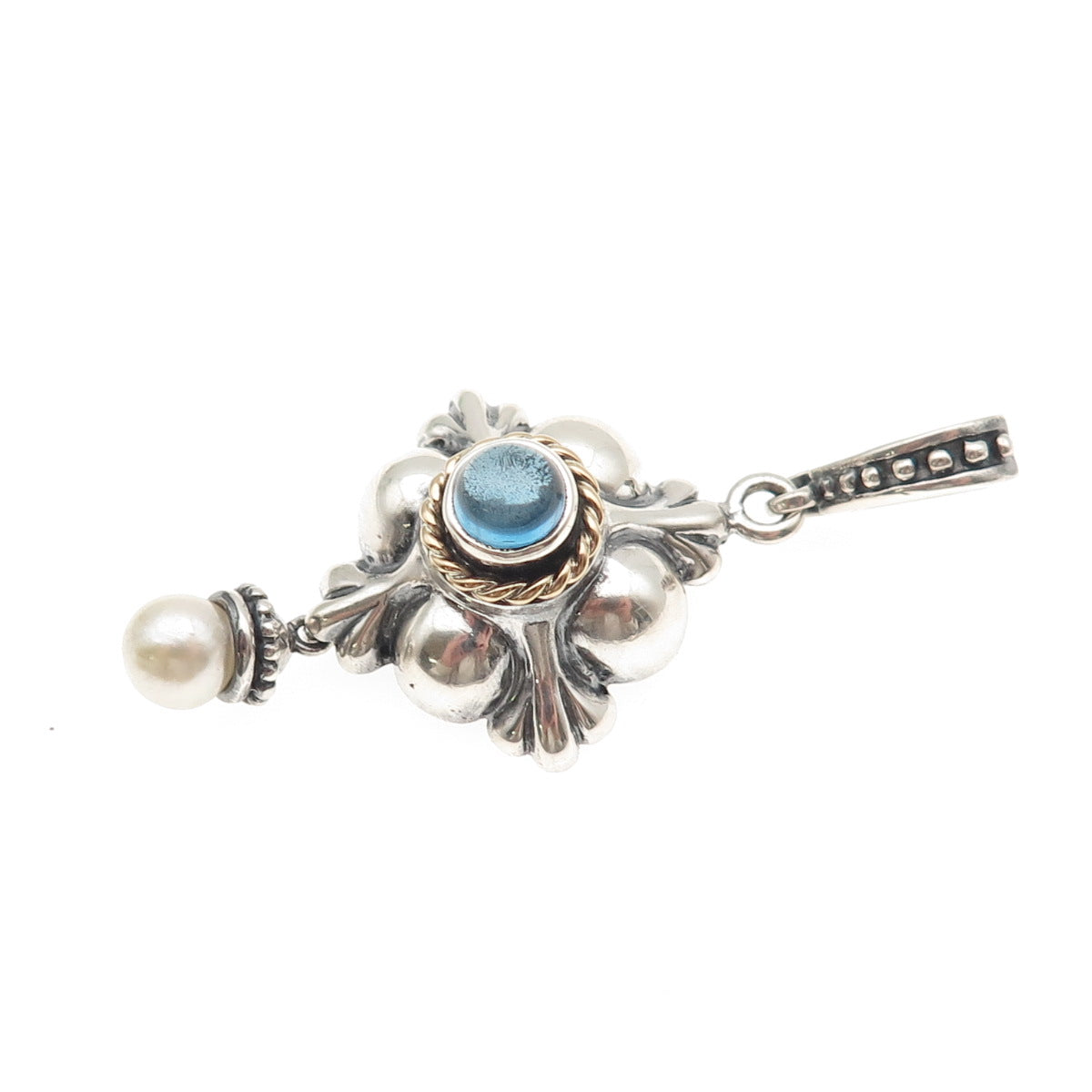 Anita Selinger Sterling Silver 14K Gold Vintage Real Pearl & Blue Topaz Pendant