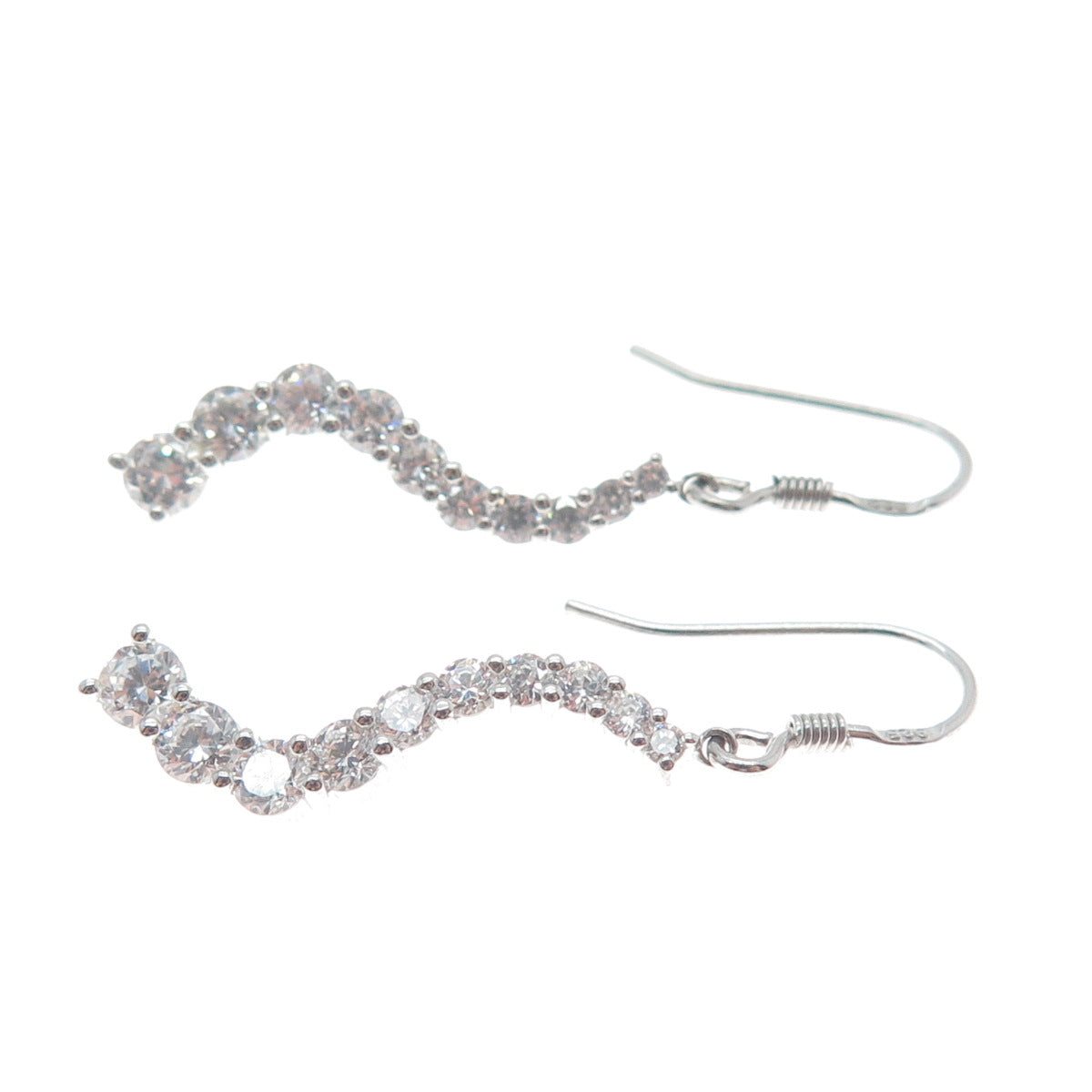 925 Sterling Silver Round-Cut Shaped C Z Journey Dangling Earrings