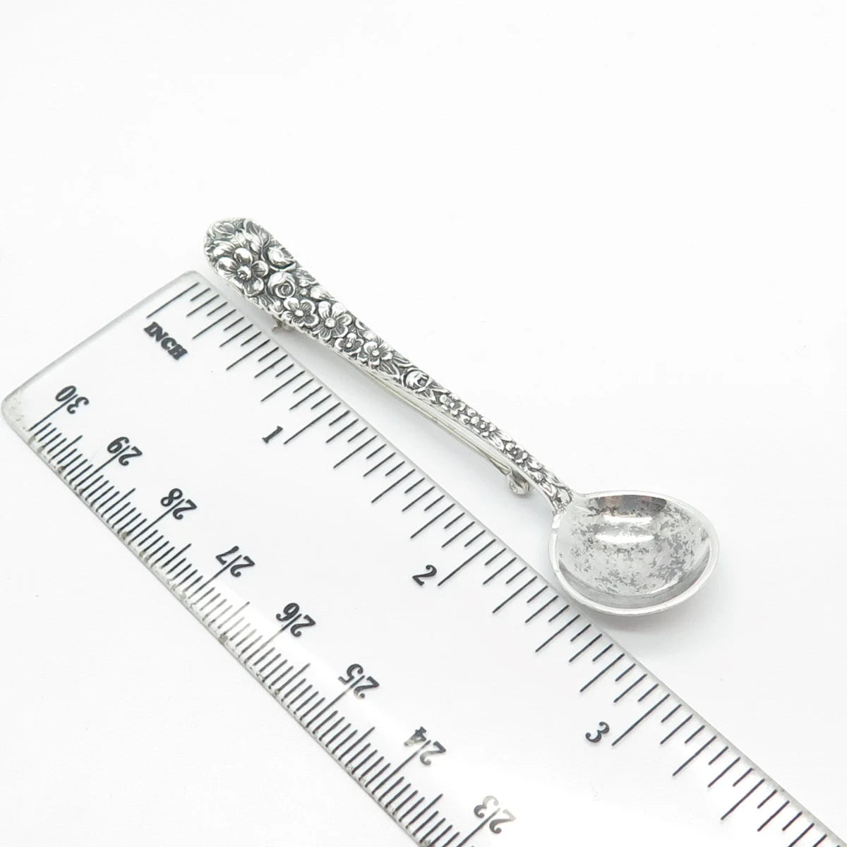 925 Sterling Silver Vintage Floral Spoon Pin Brooch