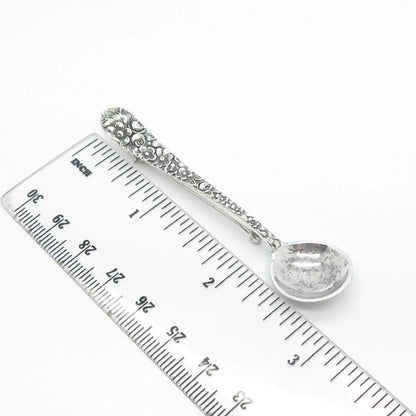 925 Sterling Silver Vintage Floral Spoon Pin Brooch