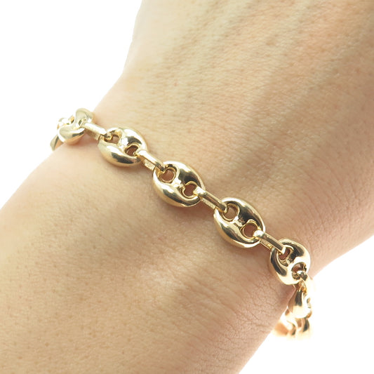 925 Sterling Silver Gold Plated Anchor Mariner Link Anklet / Bracelet 9"