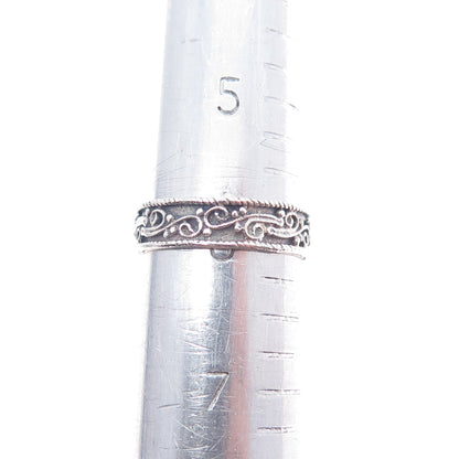 925 Sterling Silver Vintage Real Amethyst Swirl Oxidized Ring Size 6