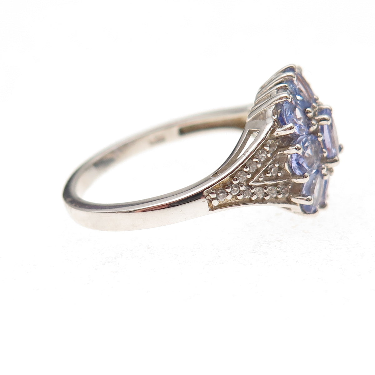 Chuck Clemency 925 Sterling Silver Real Tanzanite & White Topaz Ring Size 8