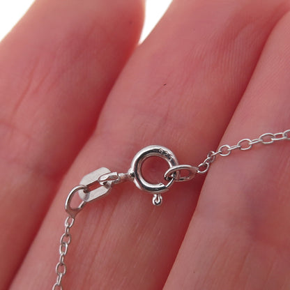 925 Sterling Silver Real Blue & White Diamond Heart Cable Chain Necklace 18"
