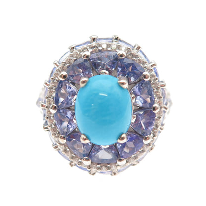 Chuck Clemency 925 Sterling Silver Real Turquoise Tanzanite Topaz Ring Size 8.25