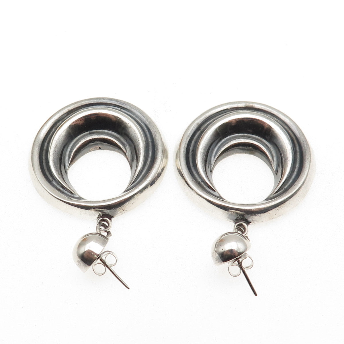925 Sterling Silver Vintage Mexico Modernist Crescent Dangle Earrings