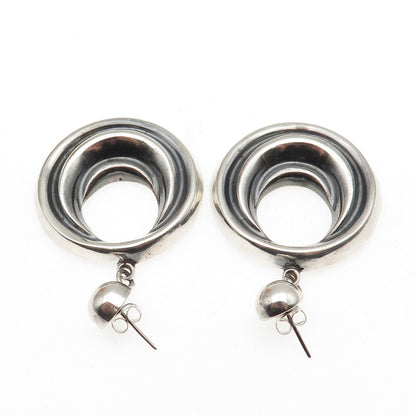 925 Sterling Silver Vintage Mexico Modernist Crescent Dangle Earrings