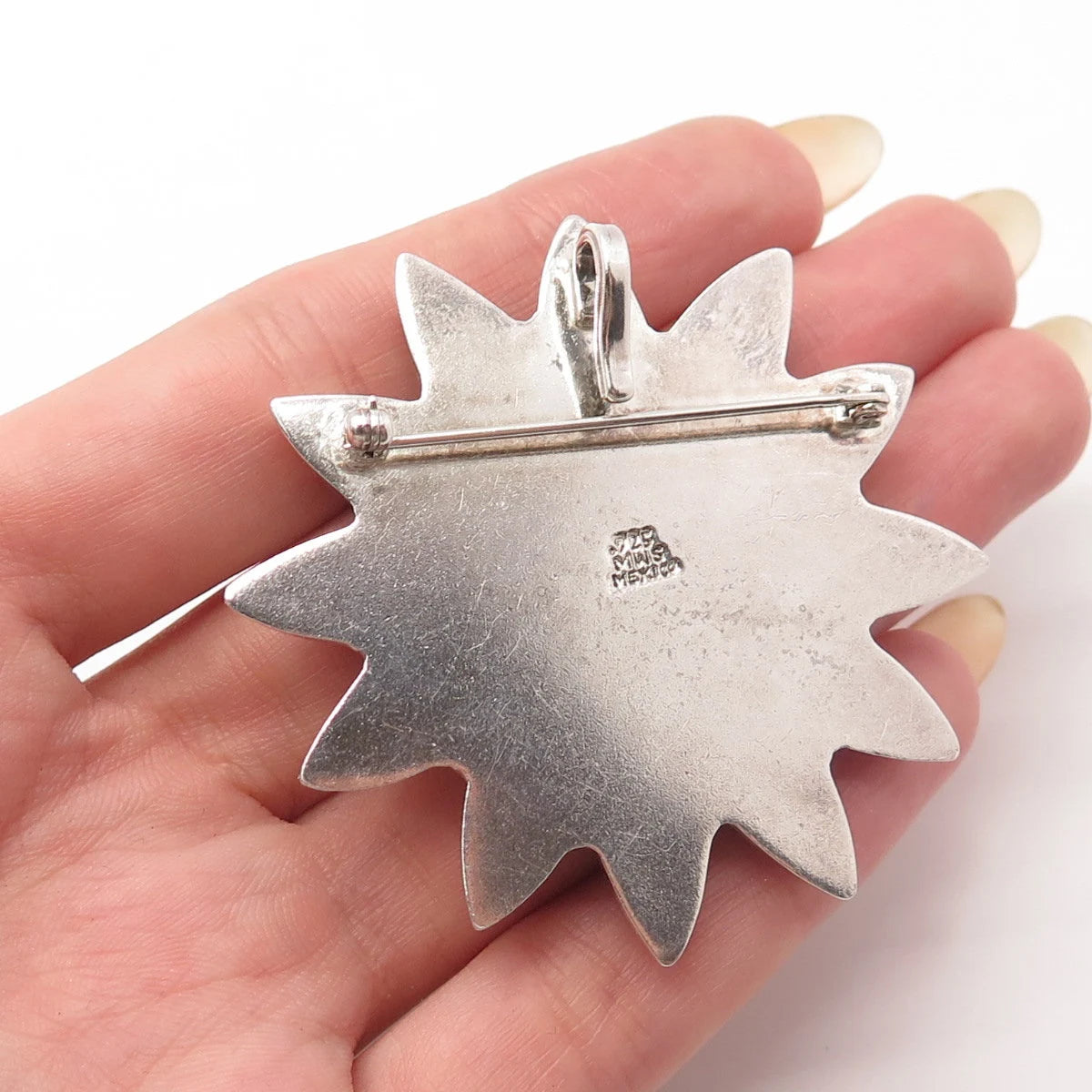 925 Sterling Silver Vintage Mexico MWS Floral Pin Brooch / Pendant