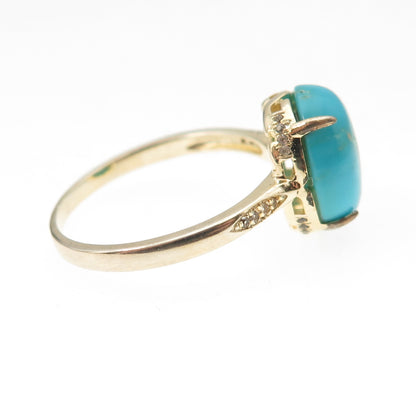 925 Sterling Silver Gold Plated Real Turquoise & White Topaz Ring Size 8