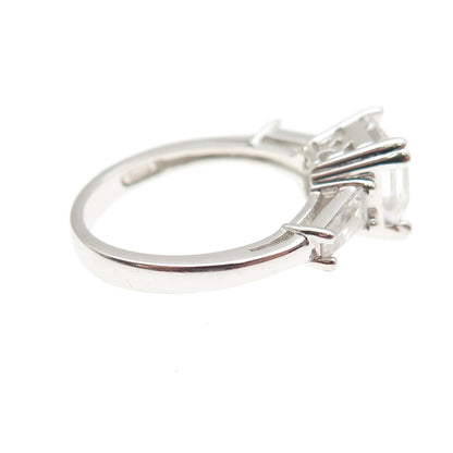925 Sterling Silver Asscher & Tapered Baguette-Cut C Z Engagement Ring Size 5.25