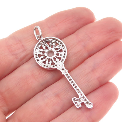 DEE BERKLE 925 Sterling Silver Real Round-Cut Diamond Key Charm Pendant