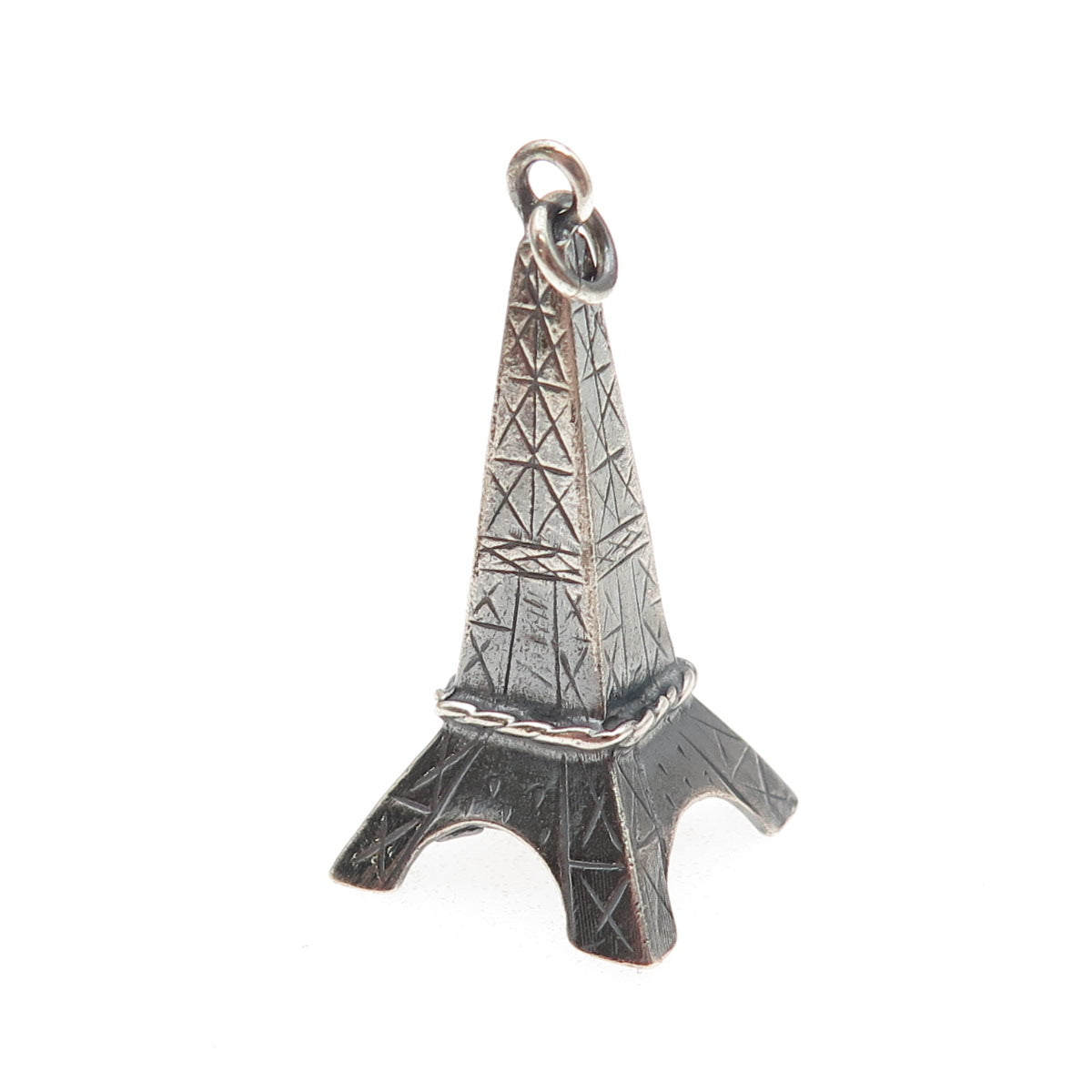 LANCOME Paris 925 Sterling Silver Vintage Eiffel Tower Oxidized 3D Pendant