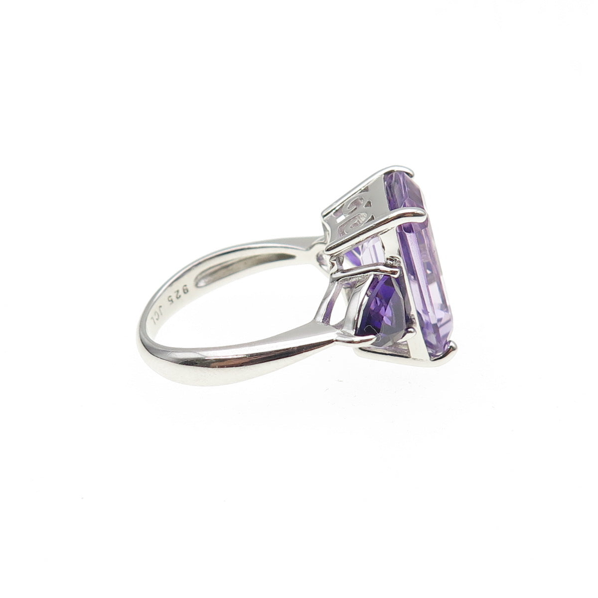JCL Colleen Lopez 925 Sterling Real Emerald & Triangle-Cut Amethyst Ring Size 6