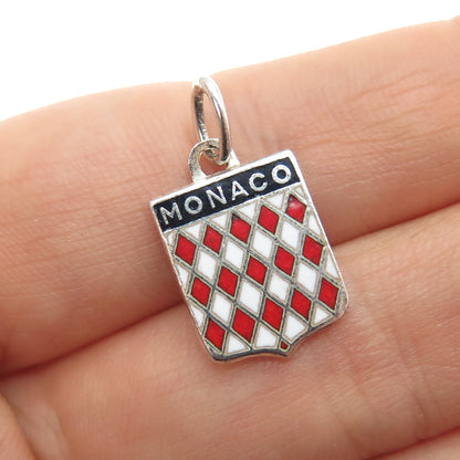 800 Silver Vintage France Enamel Monaco Coat of Arms Minimalist Charm Pendant