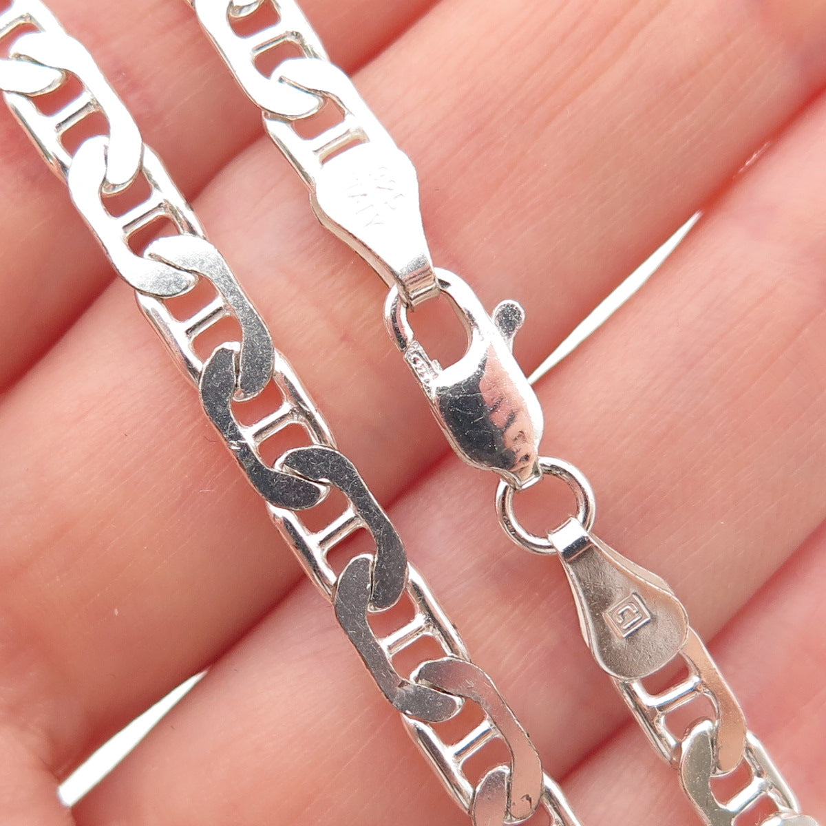 925 Sterling Silver Italy Anchor Mariner Chain Necklace 16"