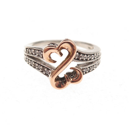 Jane Seymour 925 Sterling Silver 14K Gold Real Diamond Open Heart Ring Size 6.75