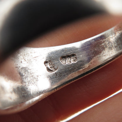 925 Sterling Silver Vintage Real Black Onyx Modernist Oxidized Ring Size 12