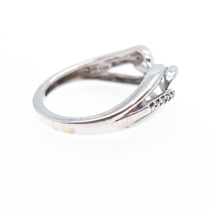 925 Sterling Silver Real Round-Cut Black & White Diamond Twisted Ring Size 7