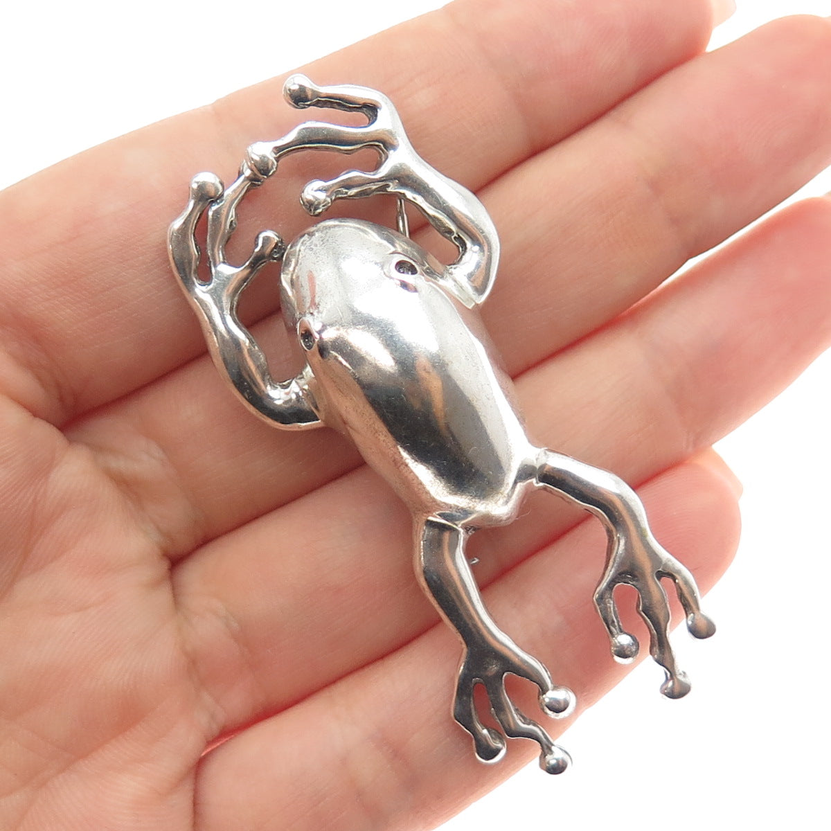 925 Sterling Silver Vintage Frog For Good Luck Oxidized Pin Brooch
