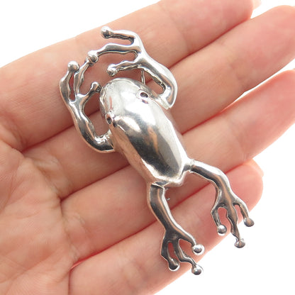 925 Sterling Silver Vintage Frog For Good Luck Oxidized Pin Brooch