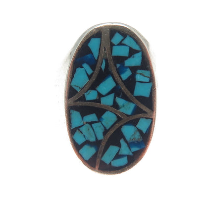Old Pawn 925 Sterling Silver Vintage Southwestern Turquoise Inlay Ring Size 10