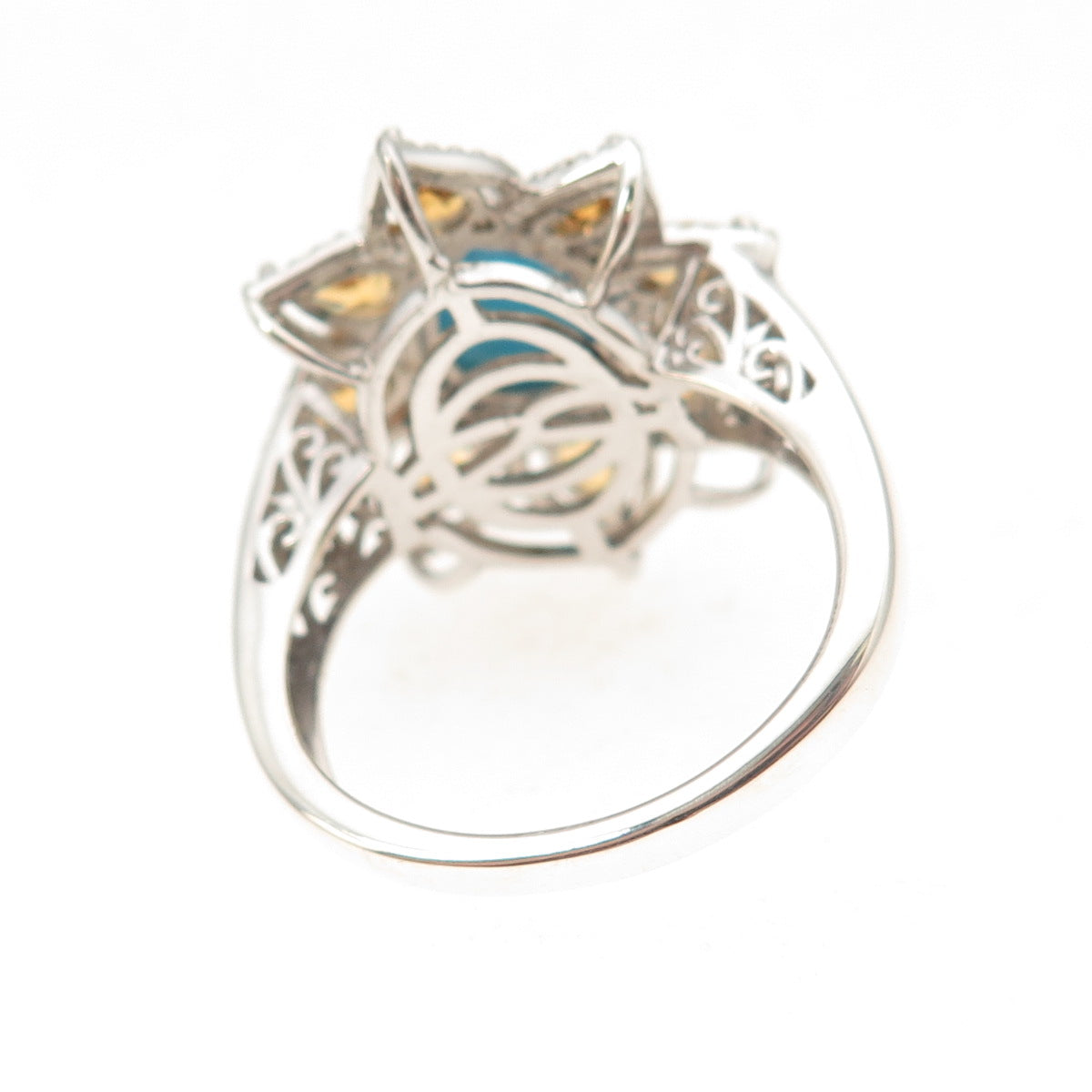 Chuck Clemency 925 Sterling Silver Real Turquoise Citrine Floral Ring Size 8.25