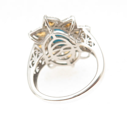 Chuck Clemency 925 Sterling Silver Real Turquoise Citrine Floral Ring Size 8.25