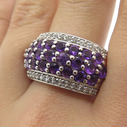 CHUCK CLEMENCY 925 Sterling Silver Real Amethyst & White Topaz Ring Size 7.25