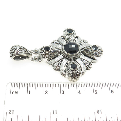 SARDA 925 Sterling Silver Vintage Real Black Onyx Gemstone Ornate Pendant