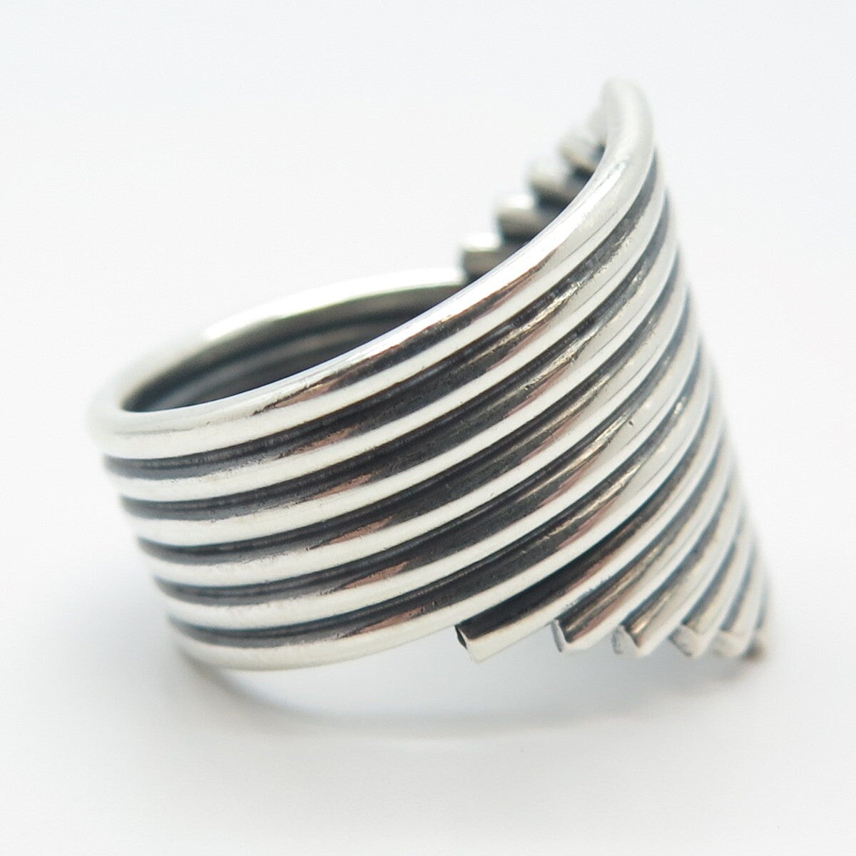 925 Sterling Silver Vintage Wide Wire Wrapped Ring Size 7.75