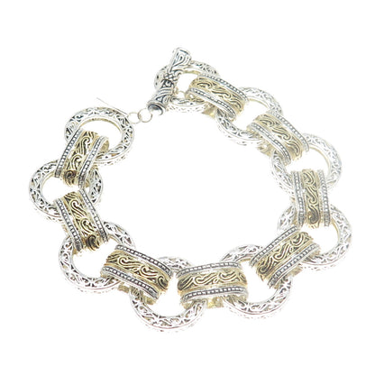 ASJ Mauritius 925 Sterling Silver 2-Tone Signature Scroll Link Bracelet 6.75"