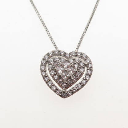 DEE BERKLE Sterling Silver Princess & Round-Cut C Z Heart Box Chain Necklace 16"