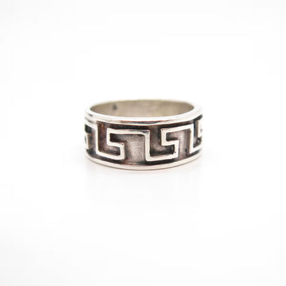 925 Sterling Silver Vintage Meander Band Ring Size 7 3/4