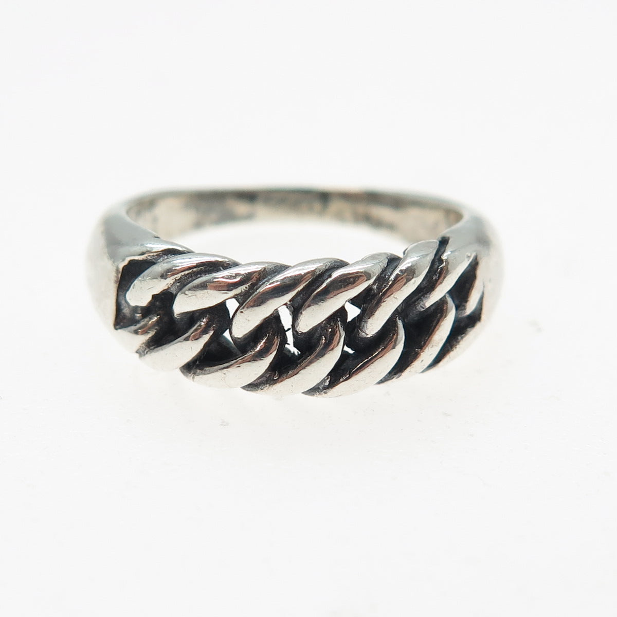 925 Sterling Silver Vintage Curb Chain Oxidized Ring Size 6.25