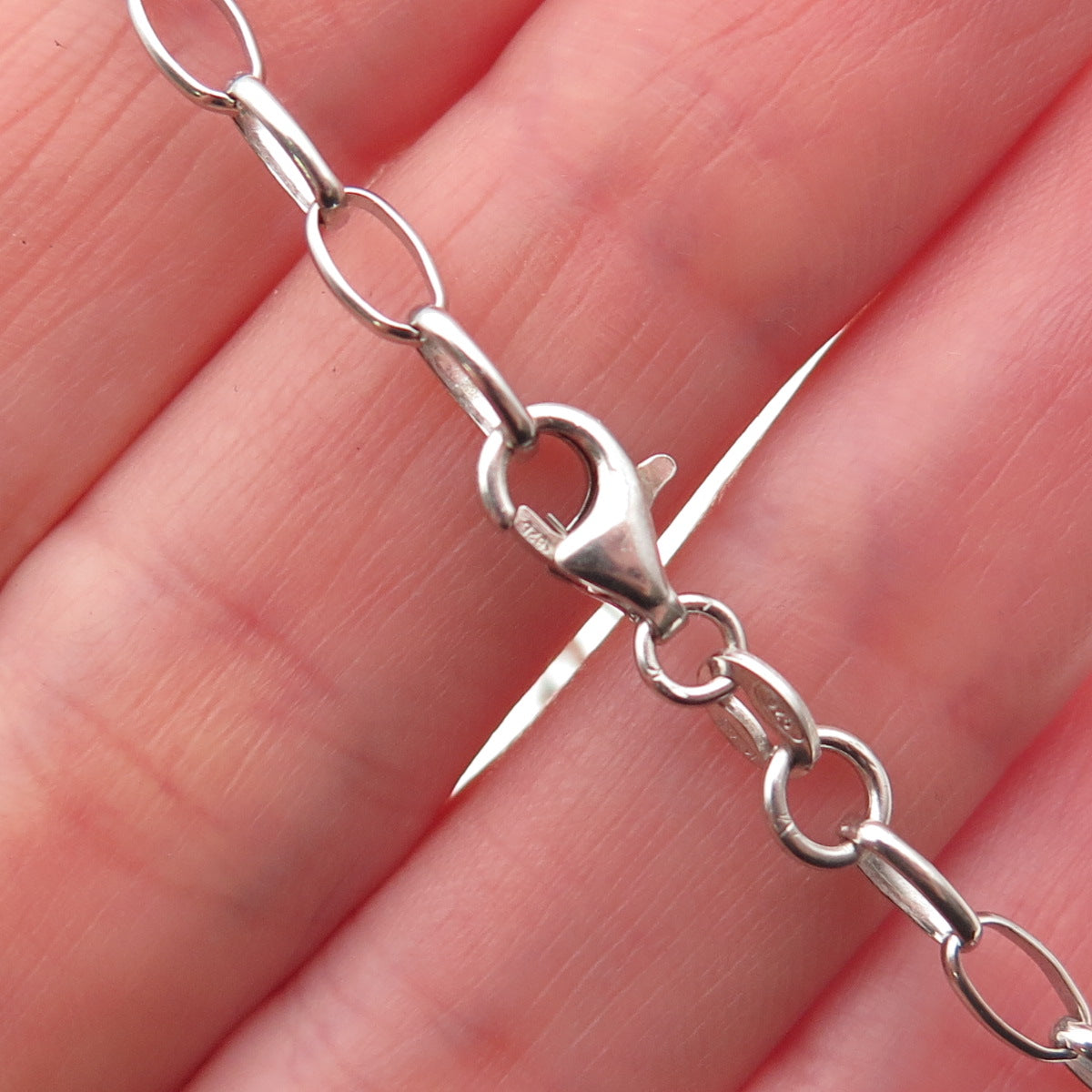 925 Sterling Italy Enamel Baby Pacifier Dangle Charm Oval Link Bracelet 5.75"