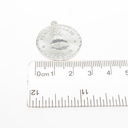 925 Sterling Silver Vintage Pisces Zodiac Sign Charm Pendant