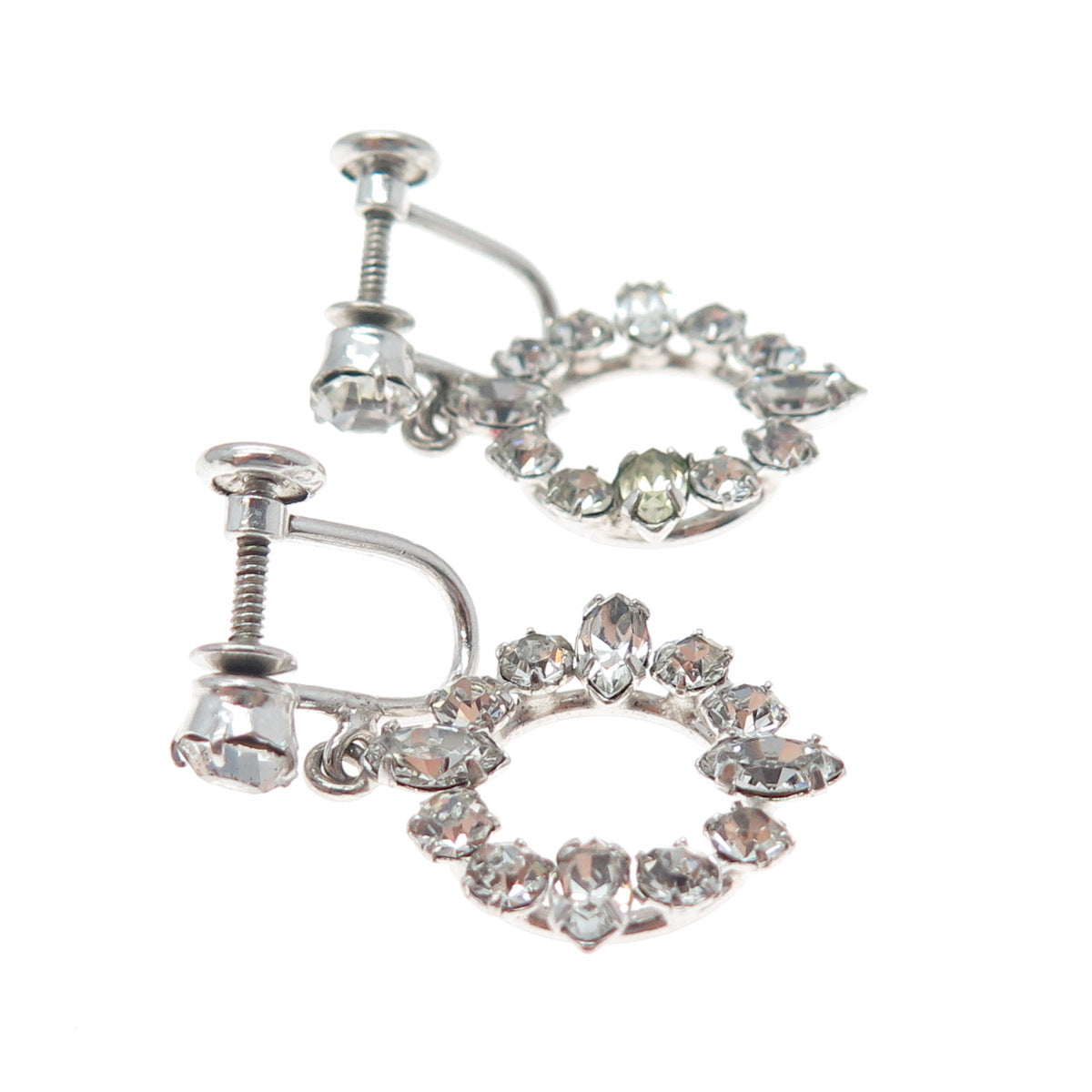 CARL ART 925 Sterling Silver Antique Art Deco Rhinestone Screw Back Earrings