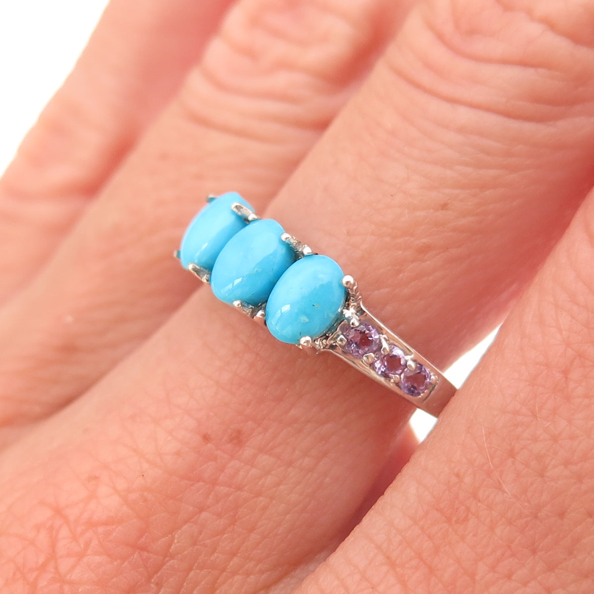 Chuck Clemency 925 Sterling Silver Real Turquoise & Amethyst Ring Size 8