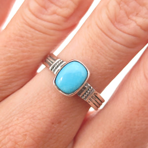 925 Sterling Silver Real Sleeping Beauty Turquoise Oxidized Ring Size 8