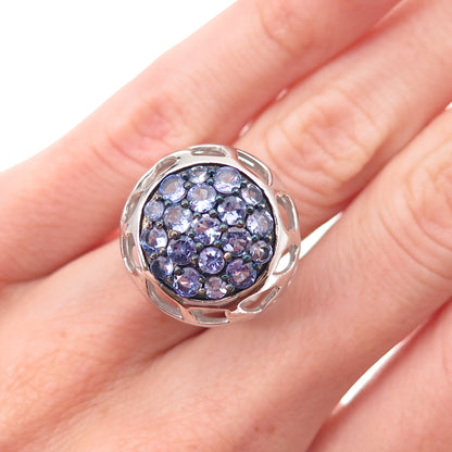 925 Sterling Silver Real Round-Cut Tanzanite Ornate Ball Ring Size 5.25