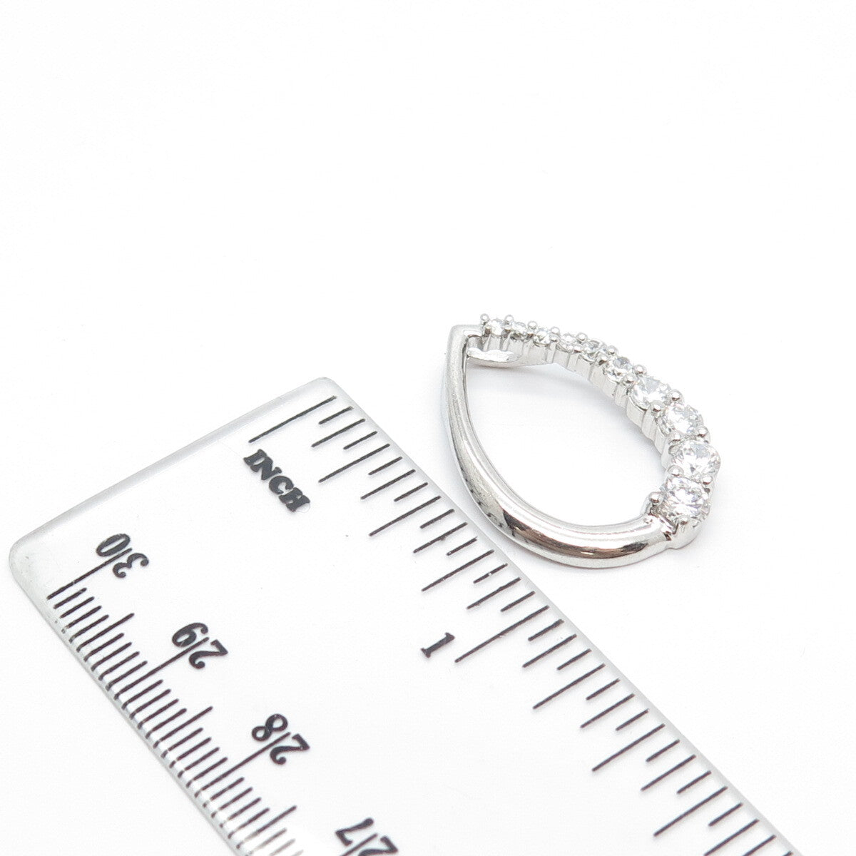 925 Sterling Silver C Z Open Teardrop Slide Pendant