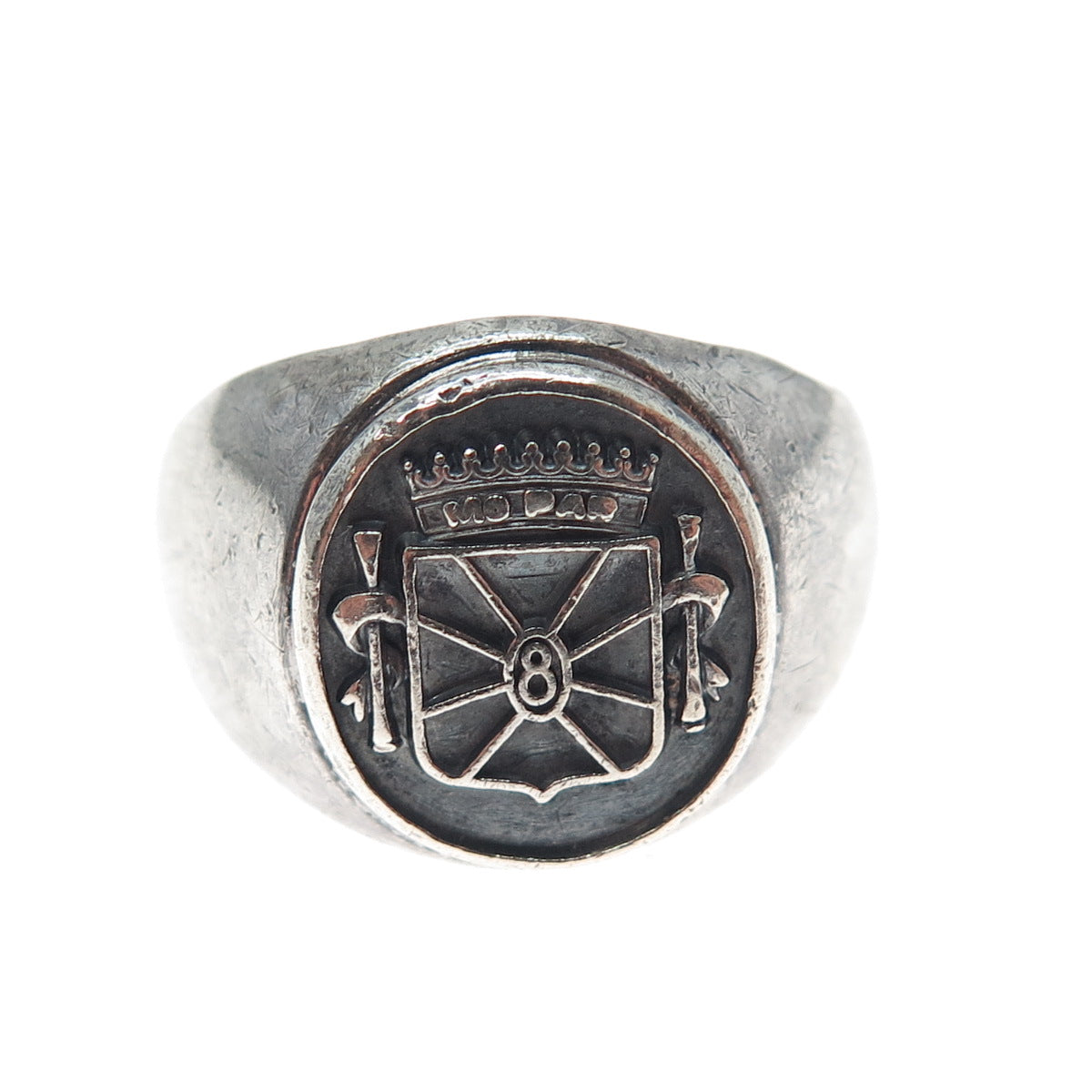 925 Sterling Silver Vintage Coat of Arms of Navarre Oxidized Signet Ring Size 10