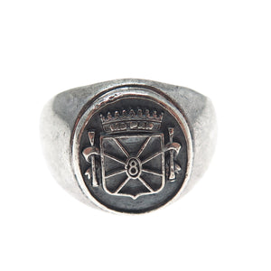 925 Sterling Silver Vintage Coat of Arms of Navarre Oxidized Signet Ring Size 10