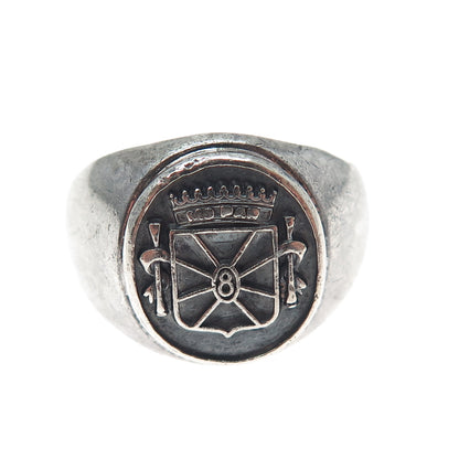 925 Sterling Silver Vintage Coat of Arms of Navarre Oxidized Signet Ring Size 10