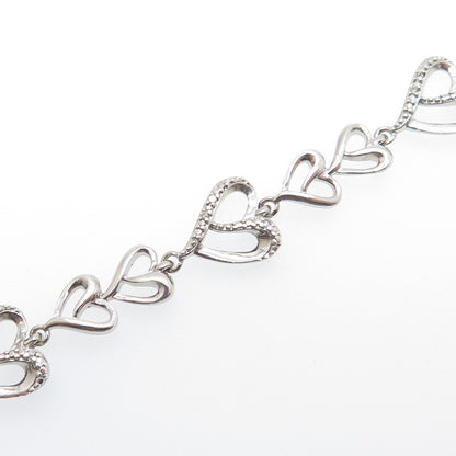 925 Sterling Silver Real Round-Cut Diamond Heart Link Bracelet 6.5"