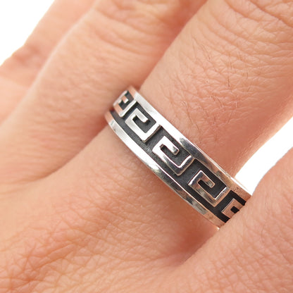 925 Sterling Silver Vintage Greek Key Oxidized Band Ring Size 13