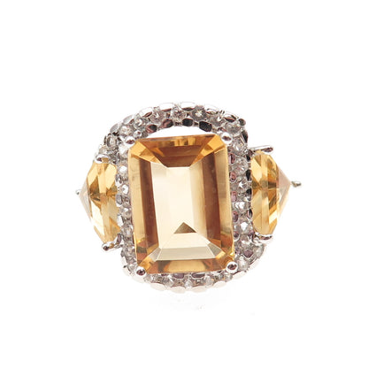 925 Sterling Silver Real Citrine & White Topaz Ring Size 7