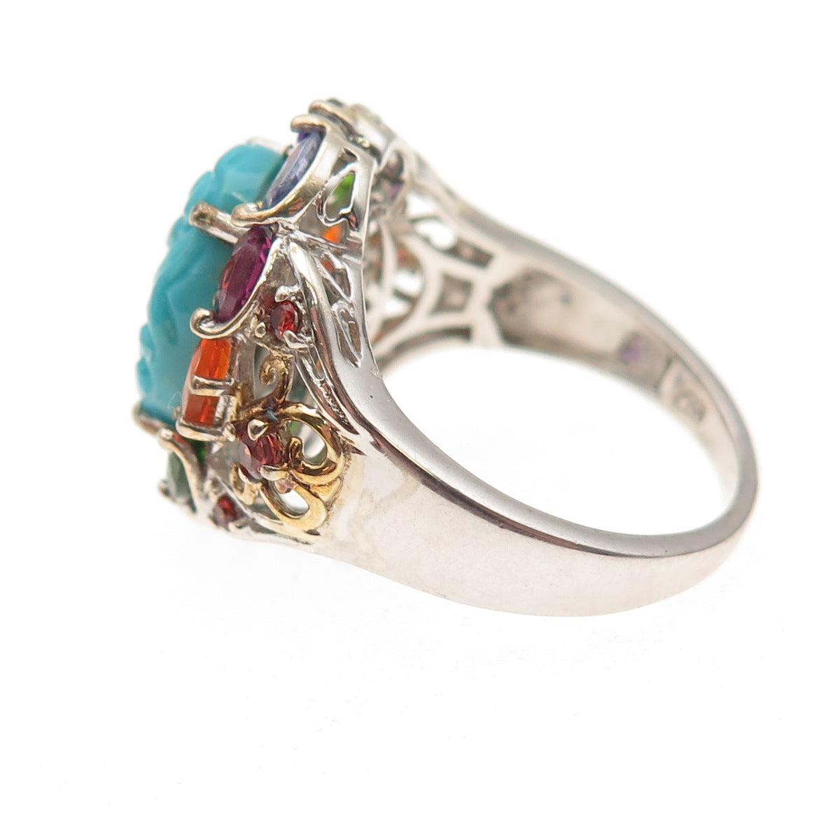 Chuck Clemency 925 Sterling Silver Real Turquoise & Multi-Gem Ring Size 8.25