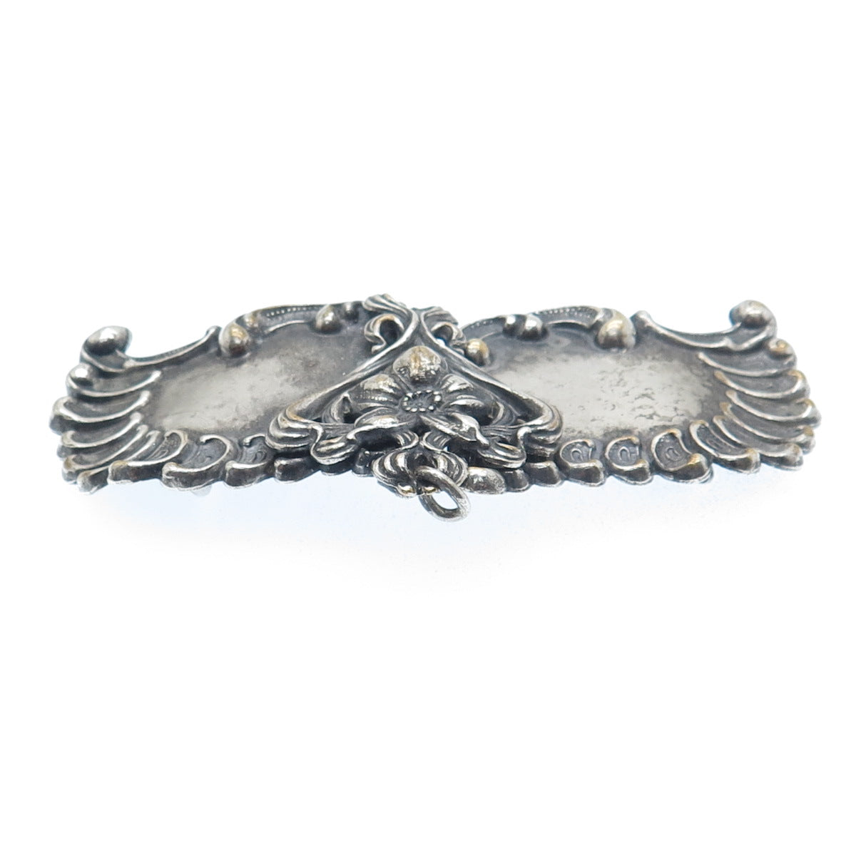 Silver-Tone Antique Art Deco Repousse Flower & Wings Oxidized Belt Buckle